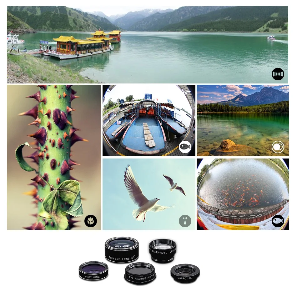 5 в 1 объектив рыбий глаз|camera lens kit|phone camera kitlens kit |