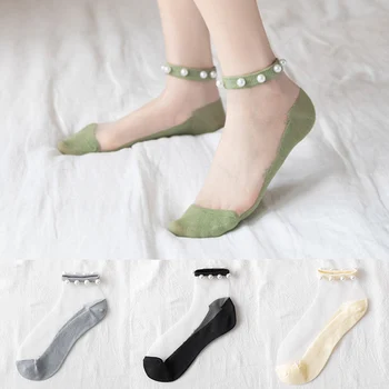 

Newest Womens Sweet Mesh Short Socks Invisible Imitation Pearl Ankle Foot Socks