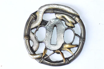 

Set Copper plated with gold & silver Guard Tsuba Menuki Fuchi Kashira W Snake For Japanese Samurai Katana Sword Wakizashi