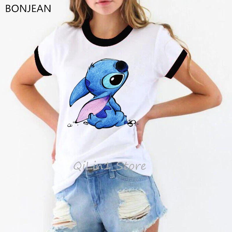 Забавные футболки camiseta mujer LILO STITCH модная футболка женская одежда harajuku ulzzang футболка женская футболка с мультяшным принтом - Цвет: 40101 B