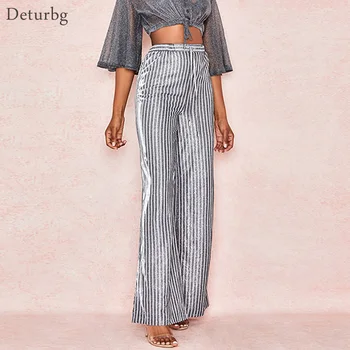 

Women's Fashion Striped Long Pants Female Casual High Waist Cotton Linen Loose Wide Leg Trousers Beach Pants 2019 Autumn PA90