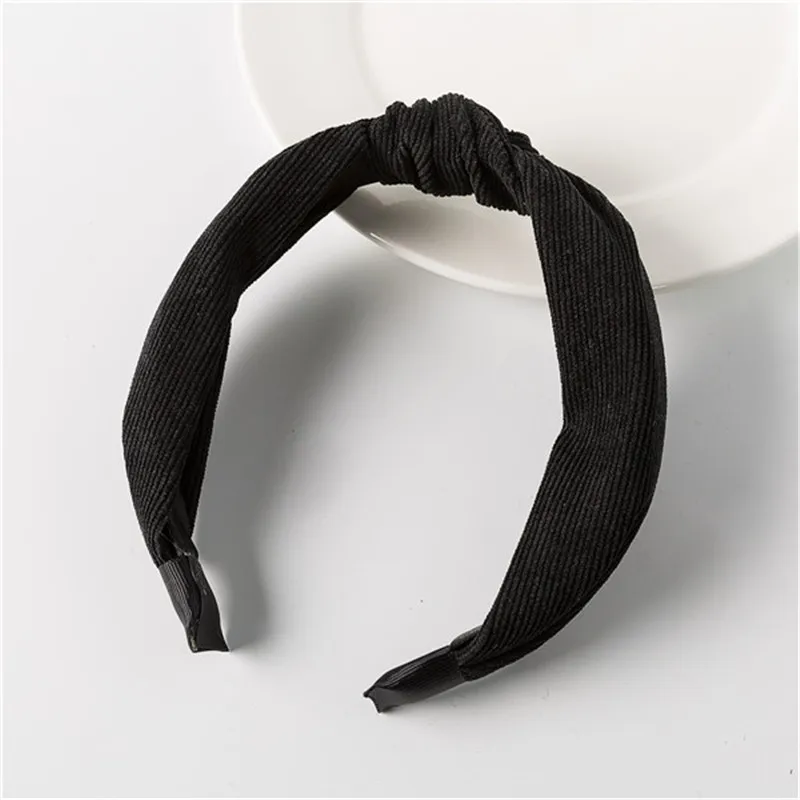 Корейская осенне-зимняя детская повязка на голову для девочек, Вельветовая широкая повязка на волосы "тюрбан" для маленьких детей, завязанная повязка на голову, обруч, аксессуары для волос - Цвет: 2 Black