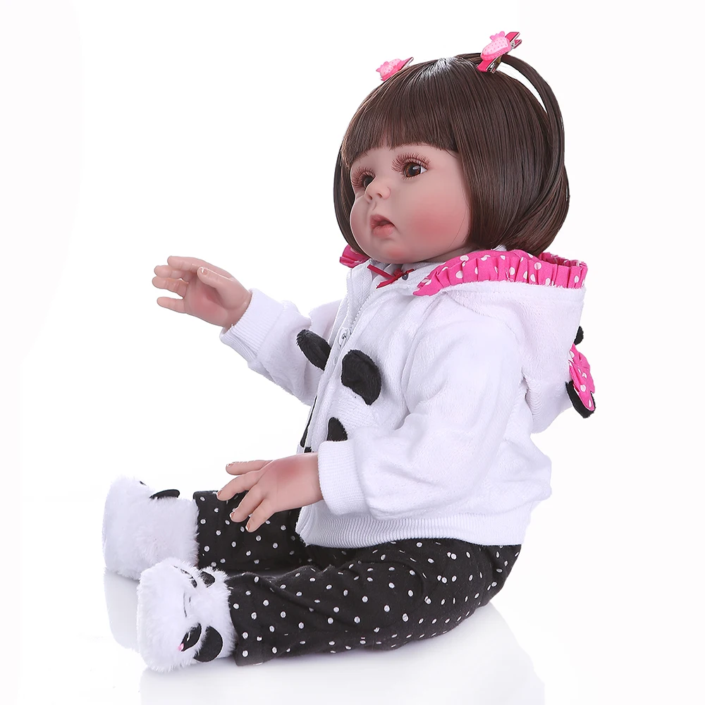 Прямые волосы 48 см bebe Кукла реборн малыш кукла девочка в платье с пандами всего тела Мягкий силикон Реалистичная Гибкая детская игрушка для ванны