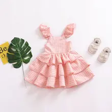 Горячая Распродажа, платья для маленьких девочек, летнее платье в клетку с открытой спиной для маленьких девочек, хлопковый сарафан с расклешенными рукавами для малышей