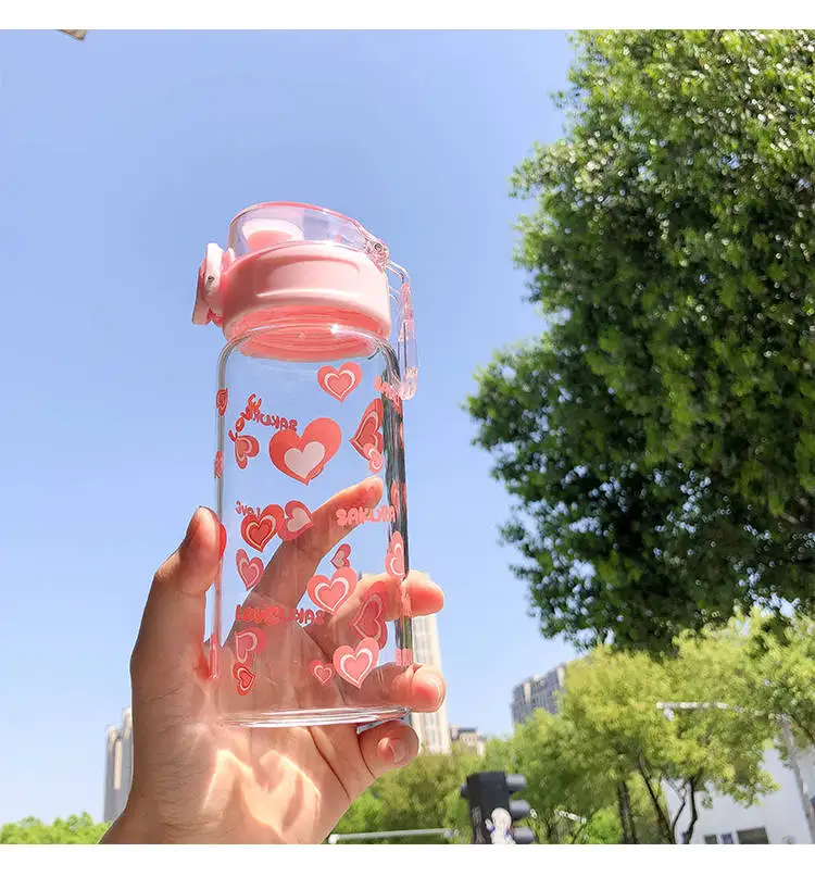 Стеклянная чашка Женская Студенческая Корейская креативная чашка для воды ветрозащитная сетка Красная маленькая свежая милая девушка сердце вишня бутылка для воды мини
