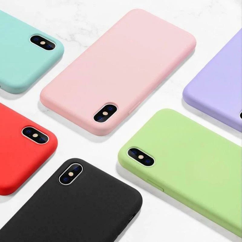 

Solid Color Silicone Couples Cases for iPhone 7 8 X XS XR Cute Candy Color Simple Fashion Phone Case for iPhone XS Max 7 8 Plus