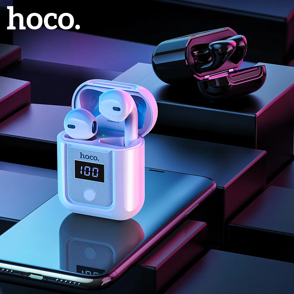 HOCO, беспроводные наушники Bluetooth 5,0, гарнитура для близнецов, светодиодный дисплей, зарядная коробка, громкая связь, стерео музыка+ чехол для iPhone 11 Pro