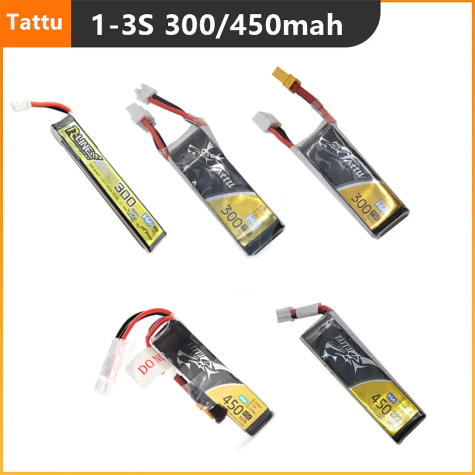 Литий-полимерный аккумулятор Tattu 300 мАч 450 1S 2S 3S 75C 95C 3 8 в 7 6 В 11 4 литиевый разъем PH2.0