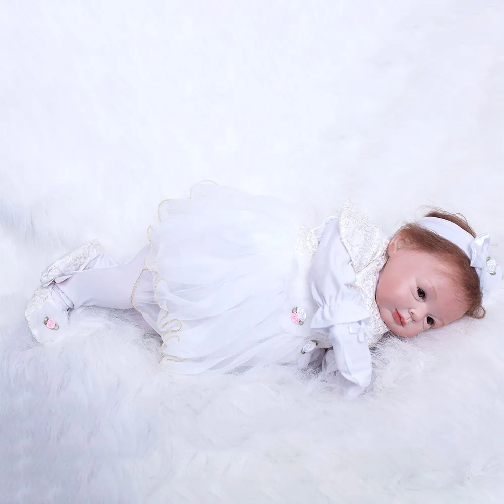 OtardDolls, новорожденная кукла, 22 дюйма, силиконовая, Реалистичная, Bebe, белое платье, Reborn Baby Doll, игрушки для ребенка-карьера, форма для будущих мам