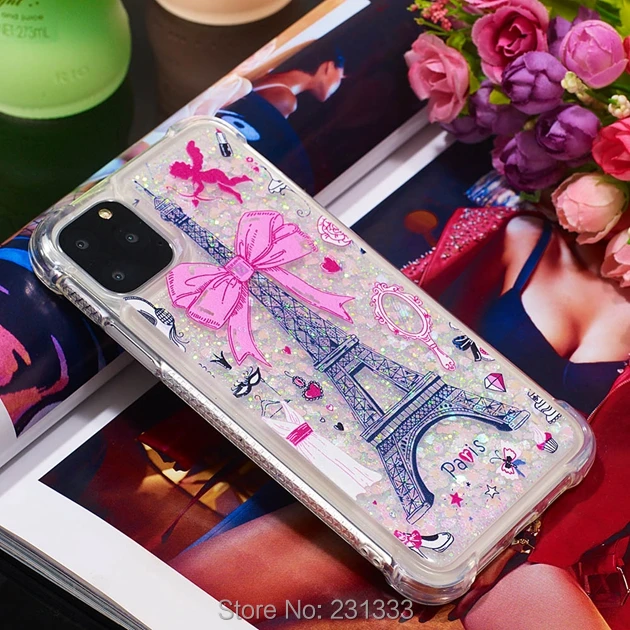 Для Iphone 11 PRO MAX 6,5 5,8 6,1 дюймов жидкий противоударный мягкий ТПУ чехол мультяшная Сова Цветок Блестящий Прозрачный кожаный чехол Мода 100 шт