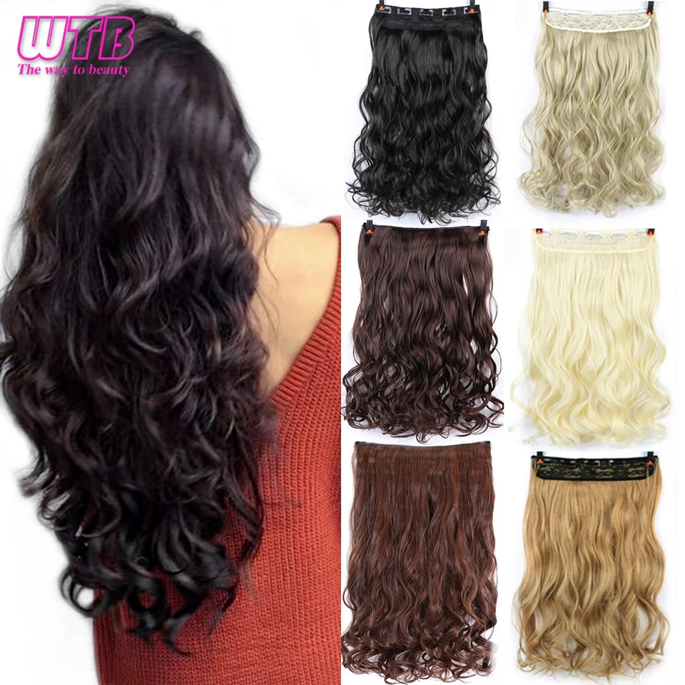 WTB женские длинные волнистые синтетические натуральные волосы на заколках для наращивания 24 дюйма Черные Серые невидимые волосы