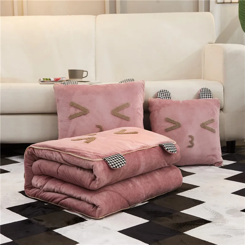 pink Мультяшное утепленное одеяло двойного назначения, многофункциональная подушка для спины, автомобильная диванная поясничная Подушка, складное постельное белье - Цвет: pink