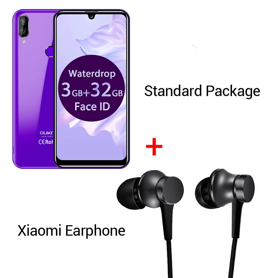 OUKITEL C16 Pro 5,71 ''Android 9,0 19:9 MT6761P 3 ГБ 32 ГБ смартфон отпечаток пальца Лицо ID капля экран 5 В/1A 4G мобильный телефон - Цвет: Purple N Earphone