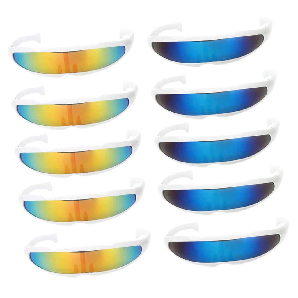 10 Pieces Novelty Futuristic Cyclops Mirrored Sunglasses Costume for Kids Adults