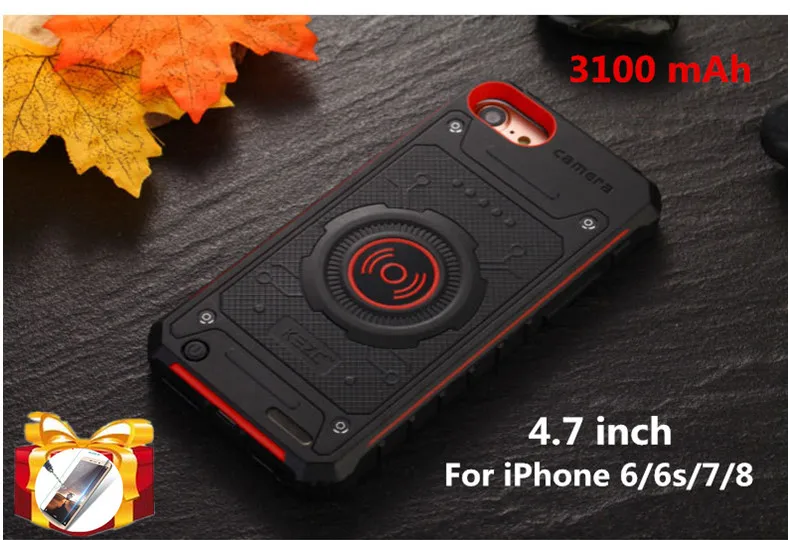 NTSPACE, беспроводной зарядный внешний аккумулятор для iPhone 7, 8, 6, 6s Plus, беспроводное зарядное устройство для телефона, чехол для аккумулятора для iPhone X, 8, 7, 6s, чехол для питания - Цвет: Red for 4.7 inch