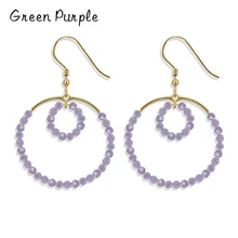 

s925 Sterling Silver Luxury Round Natural Amethyst Garnet Black Spinel Drop Earrings For Women Wedding Engagement Brand Jewelry