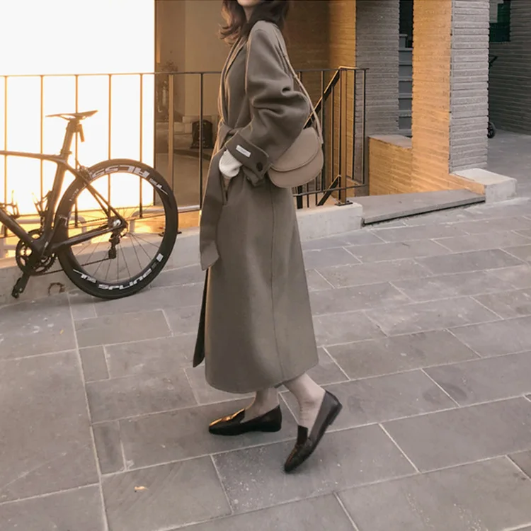 Шерстяное Женское пальто зимнее шерстяное двухстороннее шерстяное пальто ручная работа женская шерстяная верхняя одежда высокого класса X-long с поясом manteau femme