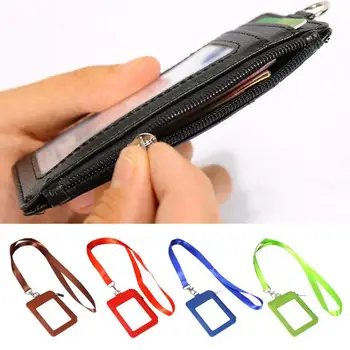 

Work Card Holders Name Tag ID Badge Holder With Rope Worker Plastic Pass Multi Slot Neck Strap PU Leather Retractable Lanyard