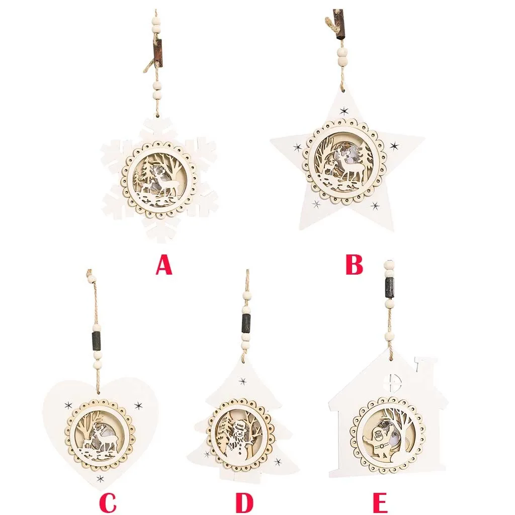 

Christmas Decor Wooden Ornament LED Light Santa Claus Cart Luminous Lamp Christmas Tree Pendant Santa Door Hanging Ornaments