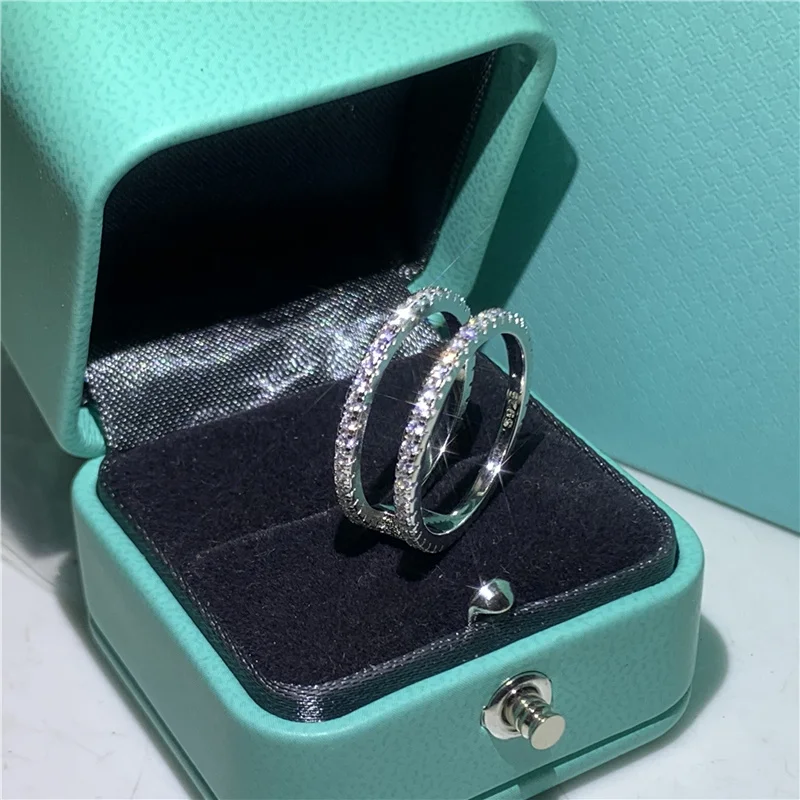 Double Band Promise ring Real 925 Sterling silver AAAAA cz