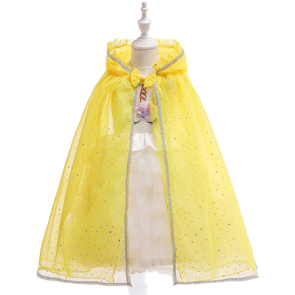 

2019 Europe And America INS Halloween Children Performance Hooded Shawl Gauze Sequin Princess Puffy Mantle Skirt Girls