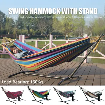 

Outdoor Hammock Garden Camping Patio Beach Travel Swing Sleeping Bed With Stand Courtyard Hammock Hanging Chair Furniture