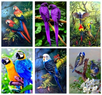 

Full Drill Round Diamond Painting Parrot Resin Crystal Diamond Embroidery Cross Stitch Animal Diamond Mosaic Home Decor Gifts