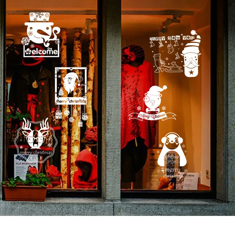 

Merry Christmas with window decorations, window glasses, Christmas stickers, paper stickers and window stickers
