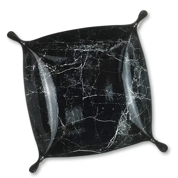 

Leather Valet Tray Organizer: Nightstand Desktop Dresser Jewelry Catchall Tray for Key Coin Change Phone Wallet Marbling Design