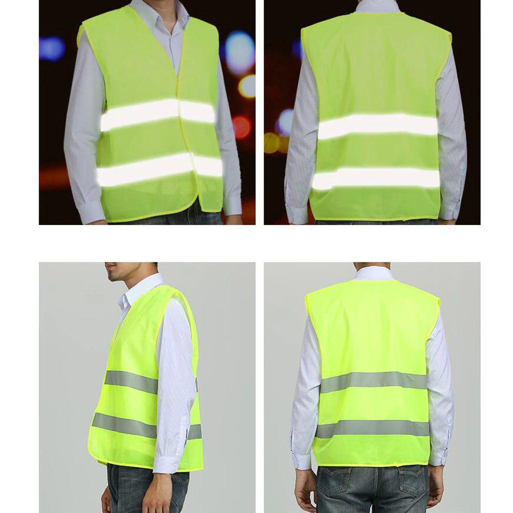 Neon Green Safety Vest Jacket With Reflective Strips High Visibility Large Size
