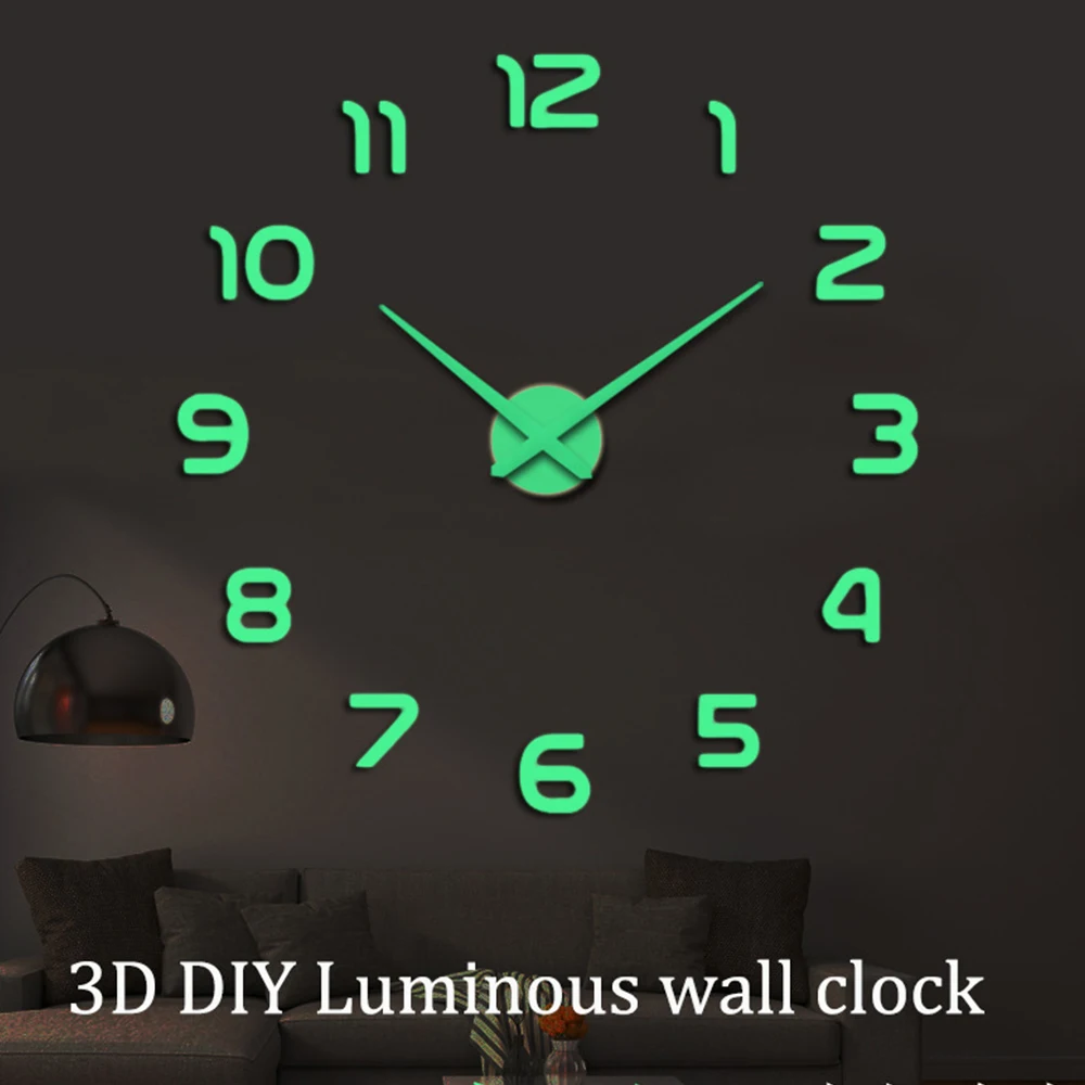 Luminous Wall Clocks Large 3D DIY Clock Acrylic Mirror Wall Stickers Living Room Quartz Needle Horloge Home Decor Reloj de Pared 2
