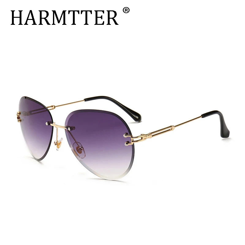 

HARMTTER Fashion Flight Style Sunglasses Women Brand Design pilot Rimless Female Gradient lens Sun Glasses Oculos male