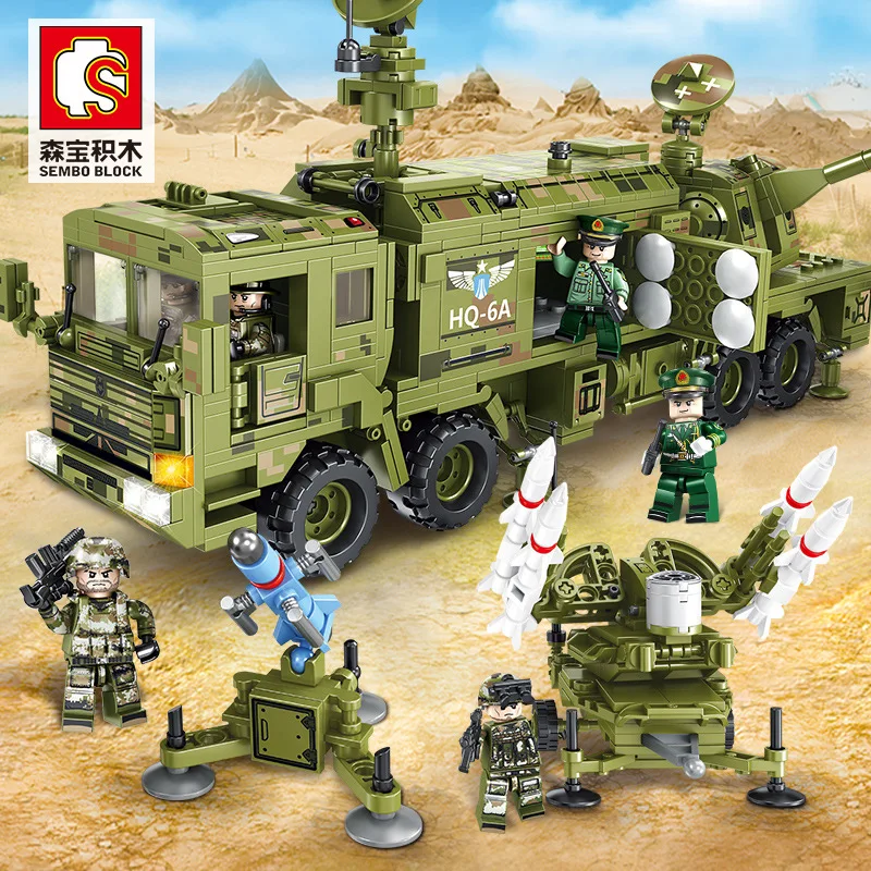 

Sembo Military Air Defense System Building Blocks Green Missile Vehicle WW2 Model DIY Toys For Children 8 Action Figures