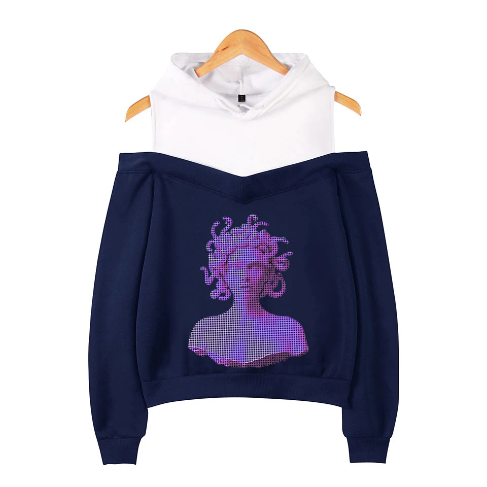Японское аниме Vaporwave эстетические толстовки сексуальный с открытыми плечами Женский свитшот Харадзюку эстетический пуловер укороченный Топ для женщин