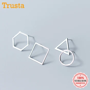 

Trusta 100% 925 Sterling Silver Jewelry Fashion Cute Round Square Triangle Hexagon Stud Earrings Gift For Girls Kids Lady DS182