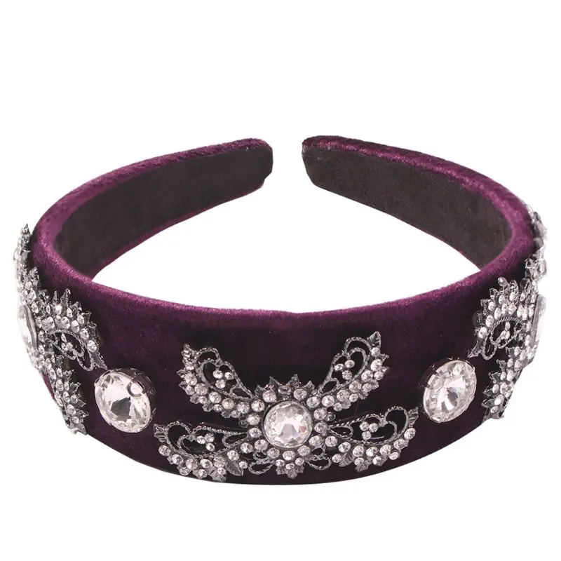 Baroque Charm Velvet Wide Headband Women Vintage Palace Imitation Crystal Rhinestone Jewelry Crown Tiara Banquet Party 1 Baroque Charm Velvet Wide Headband Women Vintage Palace Imitation Crystal Rhinestone Jewelry Crown Tiara Banquet Party 3