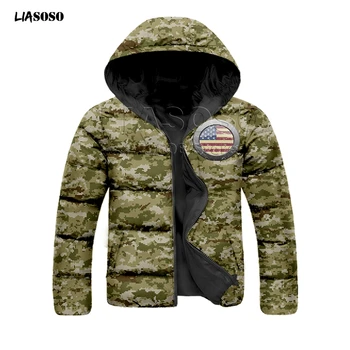 

Men&women Jacket National Badge Camouflage Down Coat Loose Oversized Parka Camouflage Down Jacket Winter Hip Hop Neck Pullove