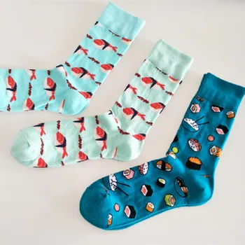 

New European and American personality couple socks sushi salmon eating men's trend socks cotton socks