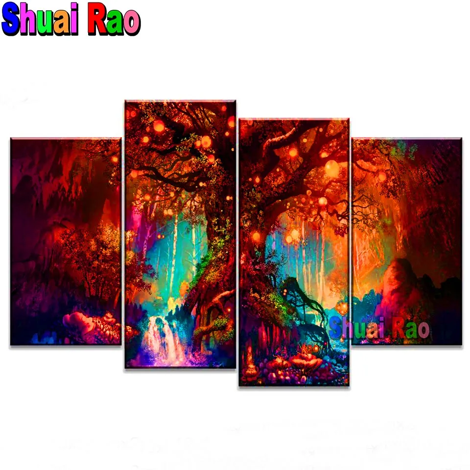 

Forest Fantasy Luminous Painting 4 Piece 5d diy diamond painting full square round mosaic embroidery Home decoration F479