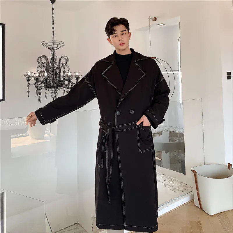 MIXCUBIC осень, корейский стиль, Тренч с лацканами, мужские повседневные тонкие длинные двубортные ветровки, пальто для мужчин, M-XL