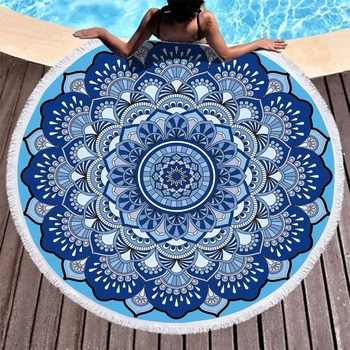 

Boho Beach Towels Printed Blue mandala Beach Towel Microfiber Round Fabric Bath Towels For Living Room Home Decorative