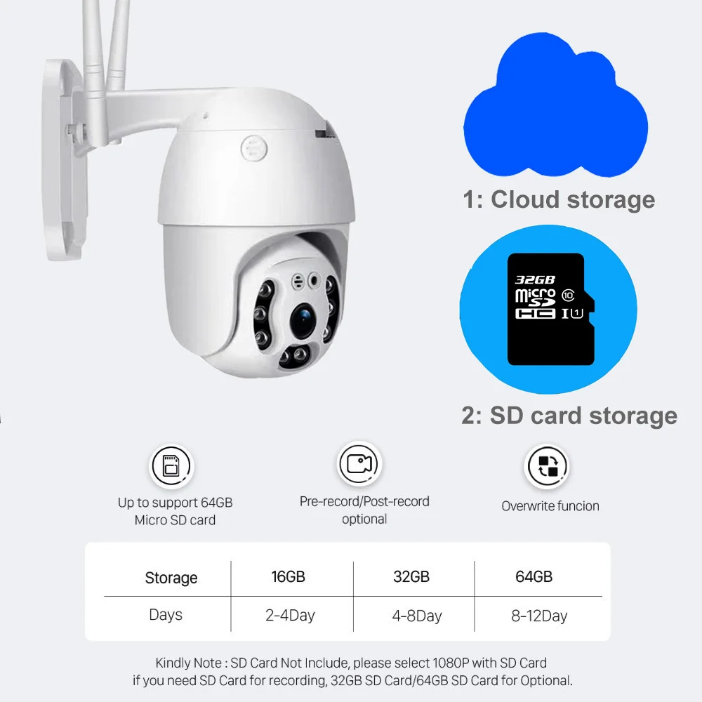 1080p камера беспроводная HD камера наружного вращения AI сигнализация wifi наблюдения