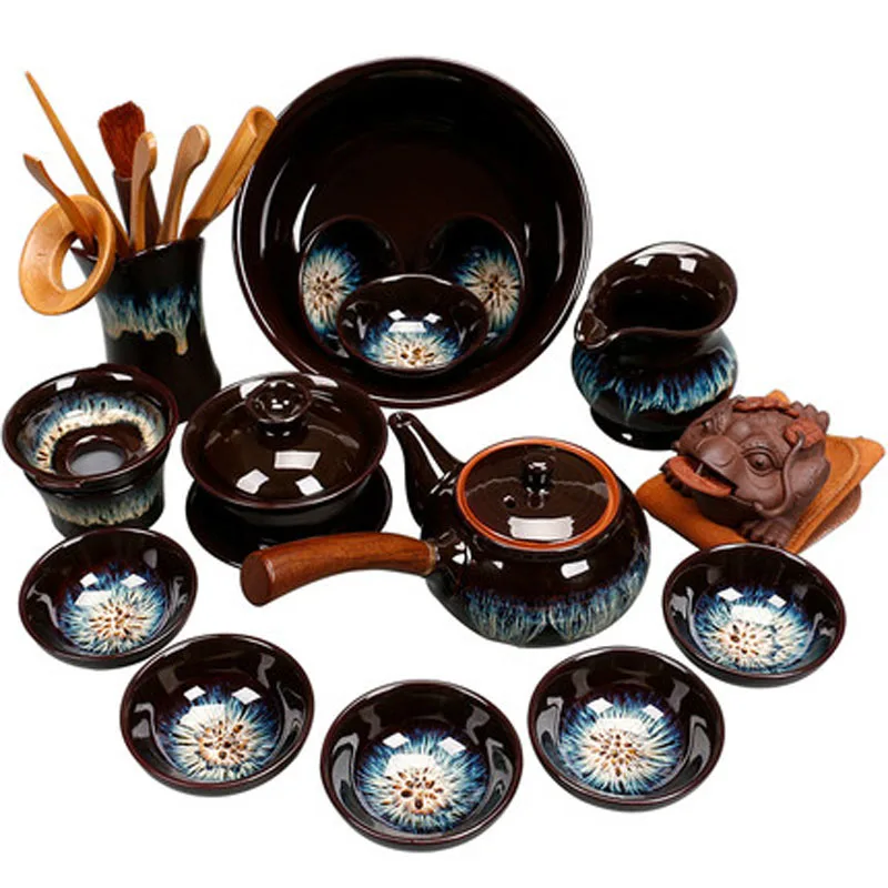 Jianzhan-Teapot and Cup Set, Household Set of Glaze Tea Teapot
