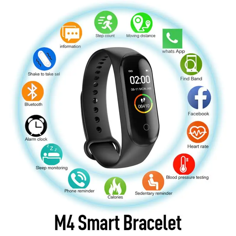 M4 Bluetooth Heart Rate Smart Watch For Android Samsung For IPhone X IOS Smart Bracelet  Fitness Tracker Fit Pedometers