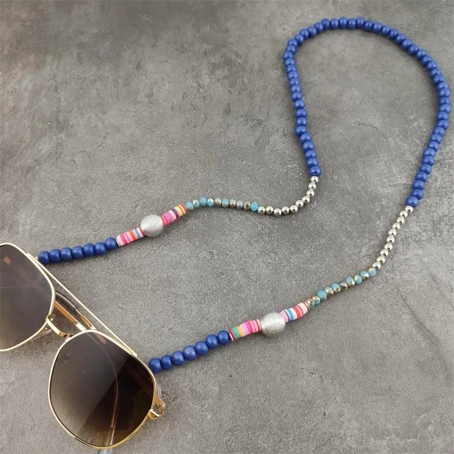 Boho Wood Beads Eyeglass Chains with Silver Ball Metal Sunglasses Reading Glasses Chain Eyewears Cord Holder Neck Strap Rope 3