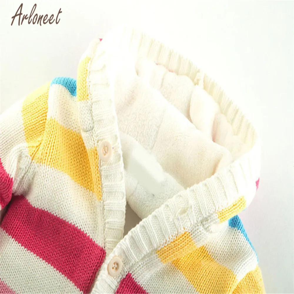 ARLONEET Rainbow Coats Newborn Baby Girls Winter Coat Romper Jumpsuit Button Hooded Outerwear Cotton New Baby Coat Boy Outerwear