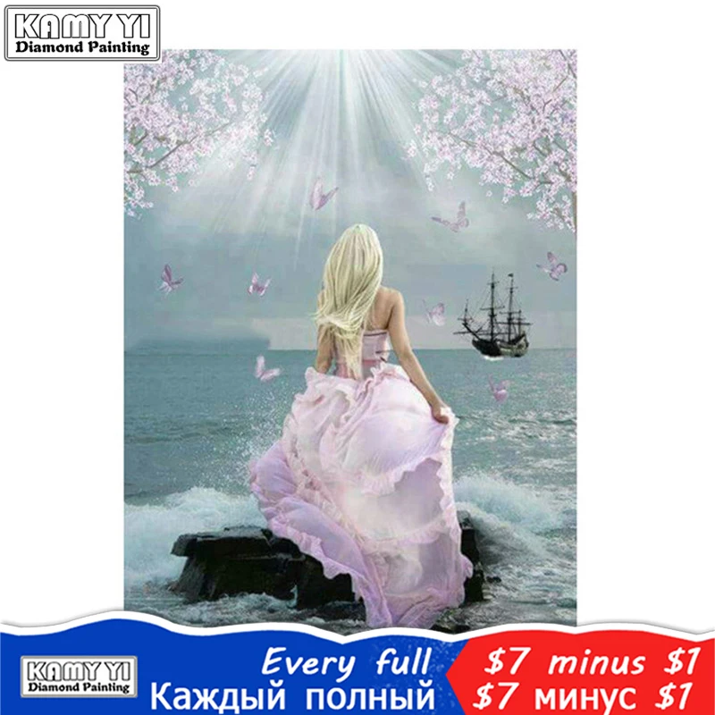 Полный квадрат/круглый 5D DIY Алмазная картина женщина и море Вышивка крестом Набор