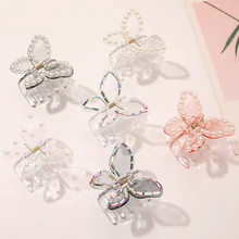 

Transparent 3D Butterfly Hair Claws Sweet Hairpin Cute Acrylic Pearl Hair Clip Styling Tool Barrettes Women Girls Hair Accessory