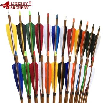 

12pcs Linkboy Archery Pure Carbon Arrows Wood Skin Spine 500 32inch 5inch Turkey Feather Compound Bow Traditional Bow Hunting
