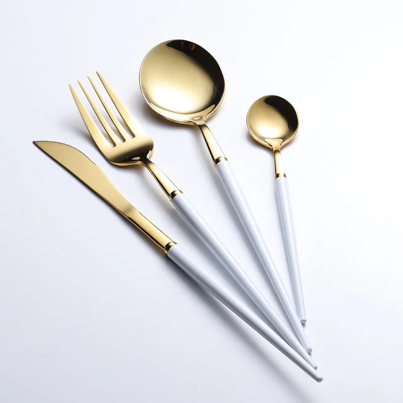 304 Stainless Steel Western Food Knife And Fork Spoon Inserted Handle Portugal Series Four Main Pieces Baking Varnish Titanium C